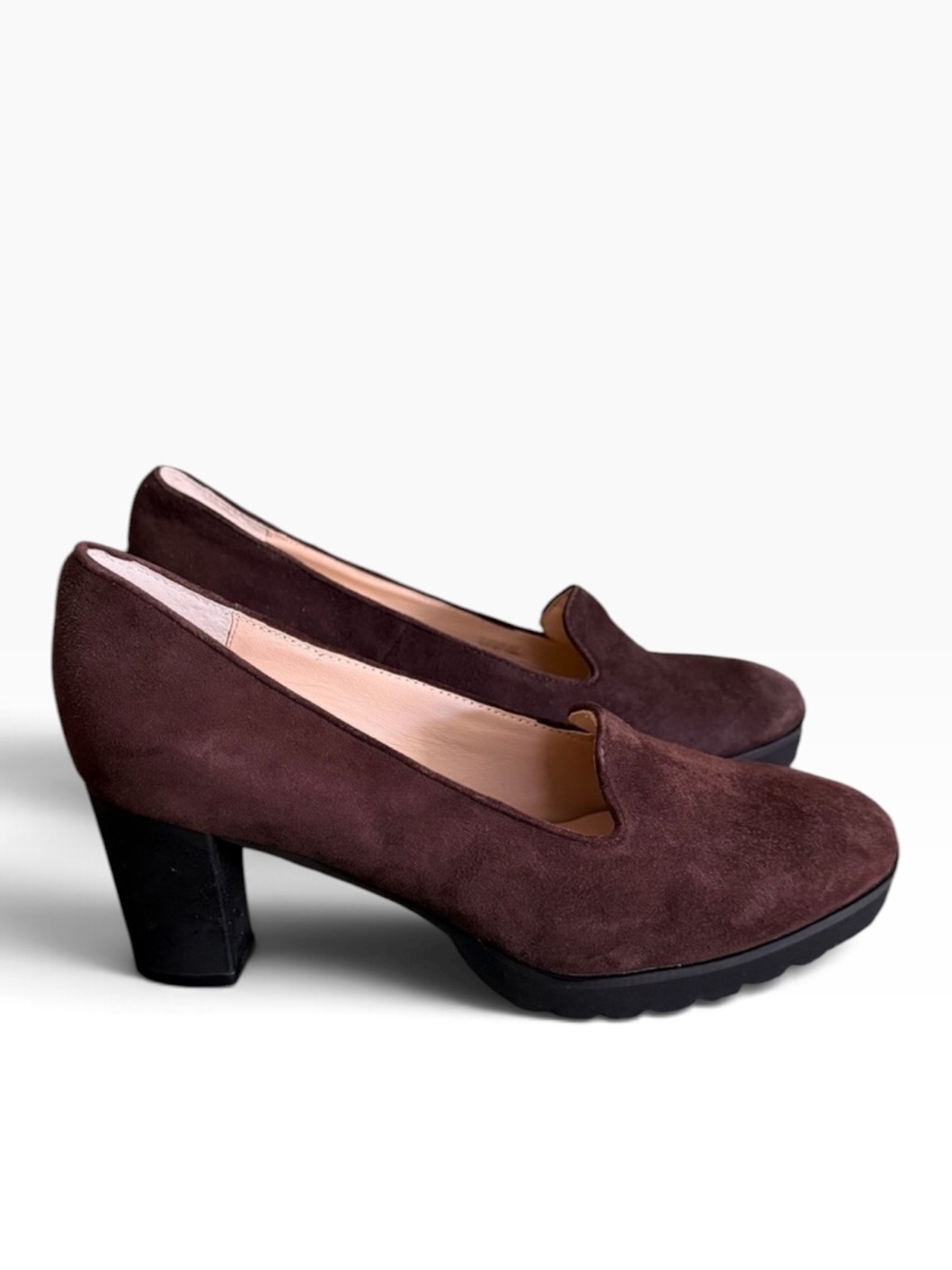 Sacha London Brown Handmade Suede Platform Loafer Pumps Chunky Heel Size 6.5 New